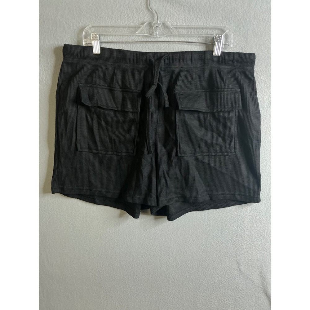 Wiholl Shorts Women's XXL Black Corduroy Shorts Elastic Waist Drawstring Pockets